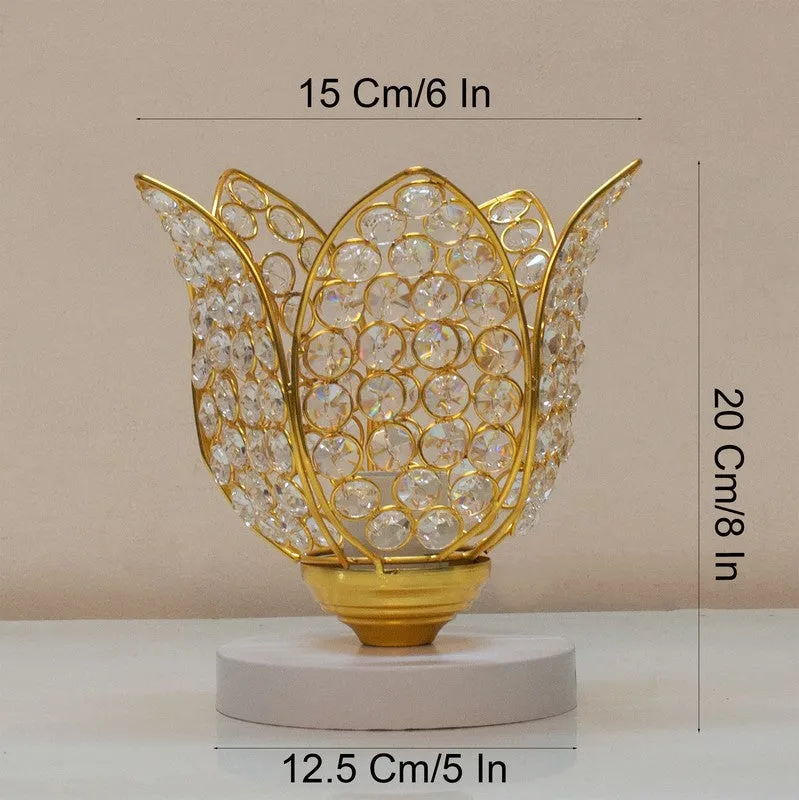 Floral Culture Metal Table Lamp - Gold,White media 9