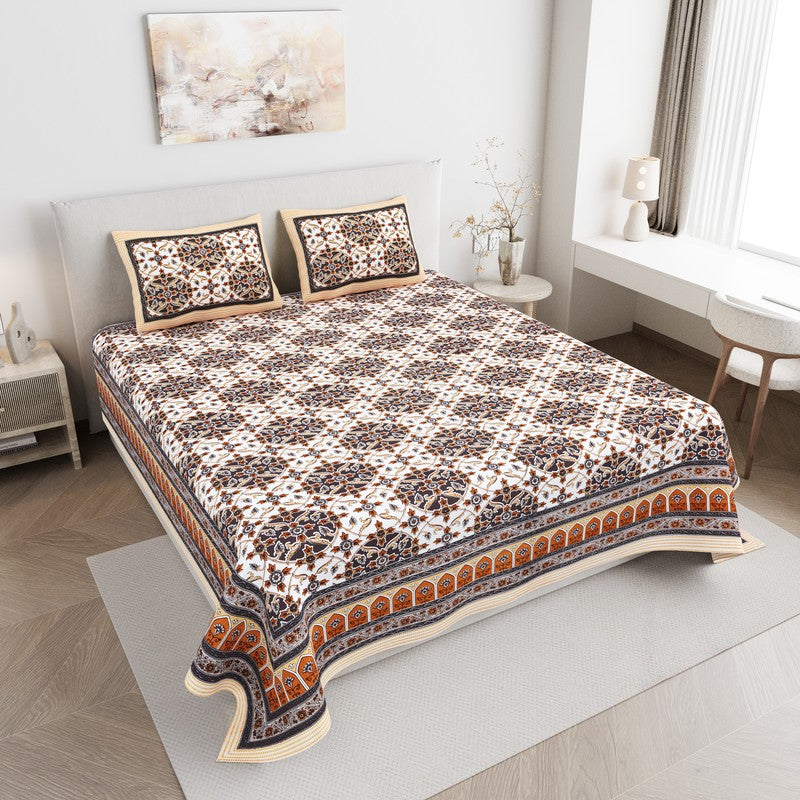 DesignNest Cotton Bedsheet (Brown) - 144 TC