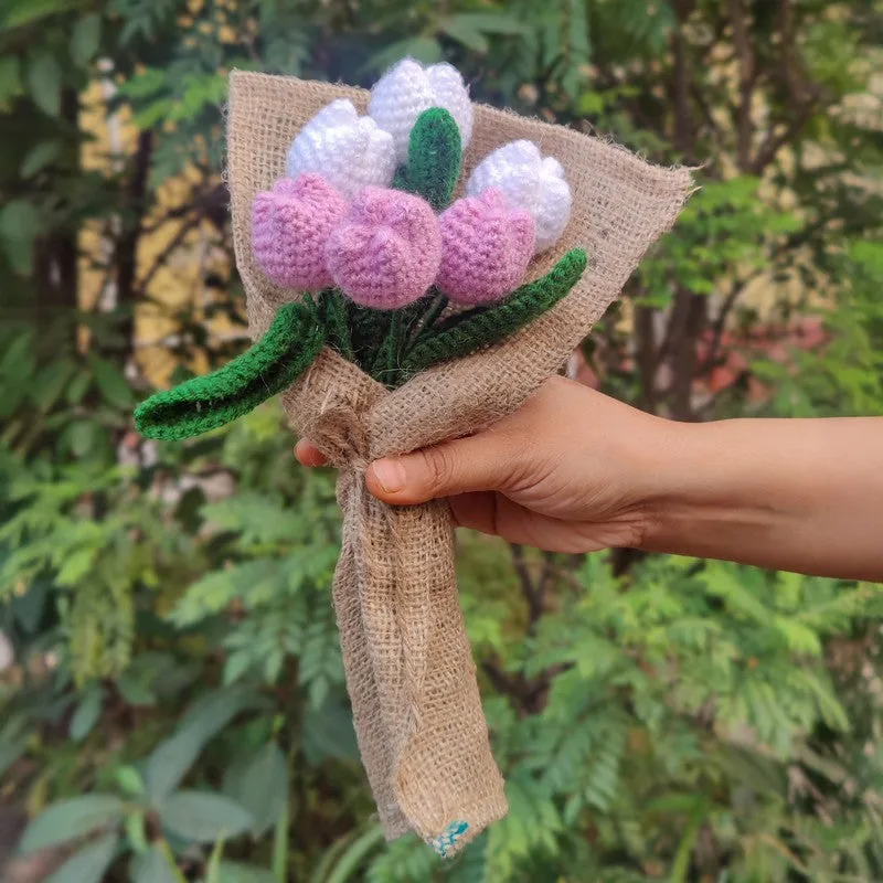 Crochet Handmade Rose Bouquet (Purple,White) - Set Of Six media 1