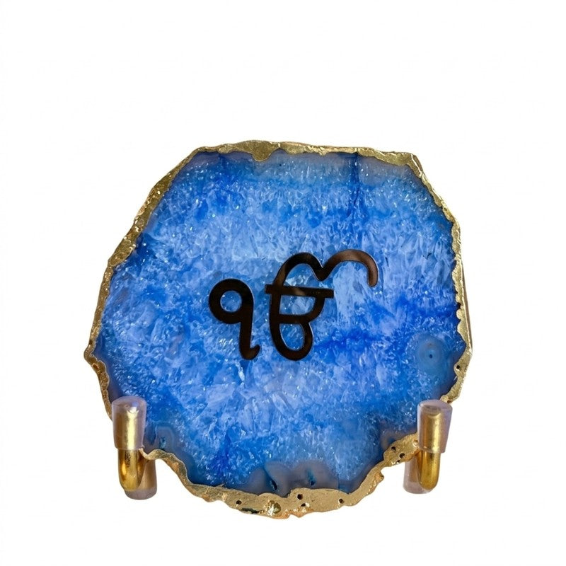 Ik Onkar Handcrafted Agate Religious Accent - Blue media 4