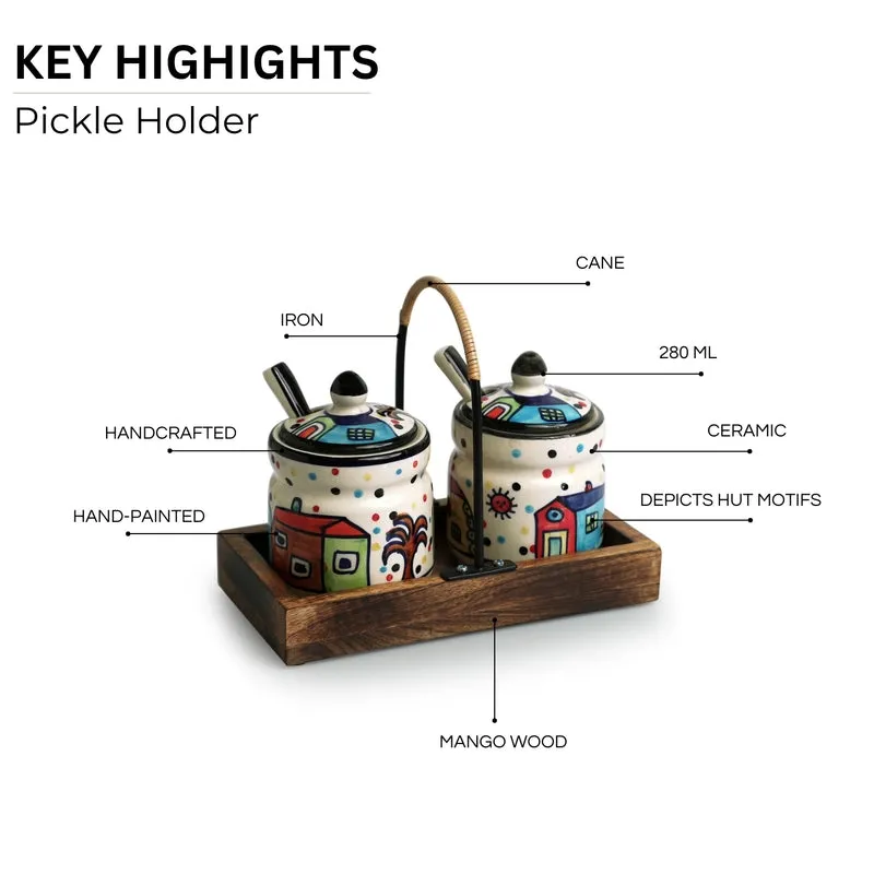 Sweet Home Handpainted Condiment Jar With Tray (280 Ml) - Five Piece Set media 4