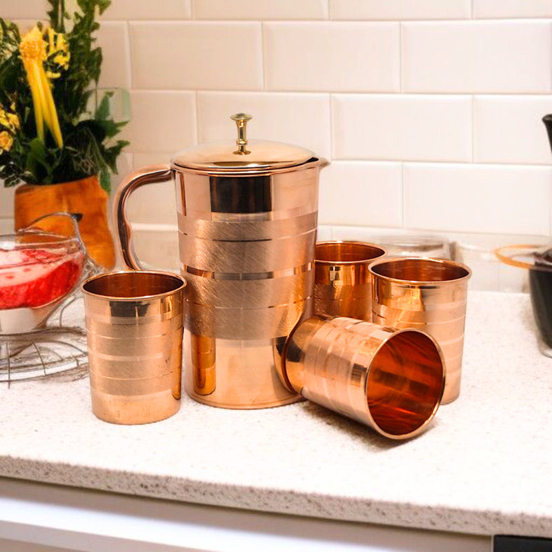 Cuva Copper Jug With Glass - Five Piece Set media 3