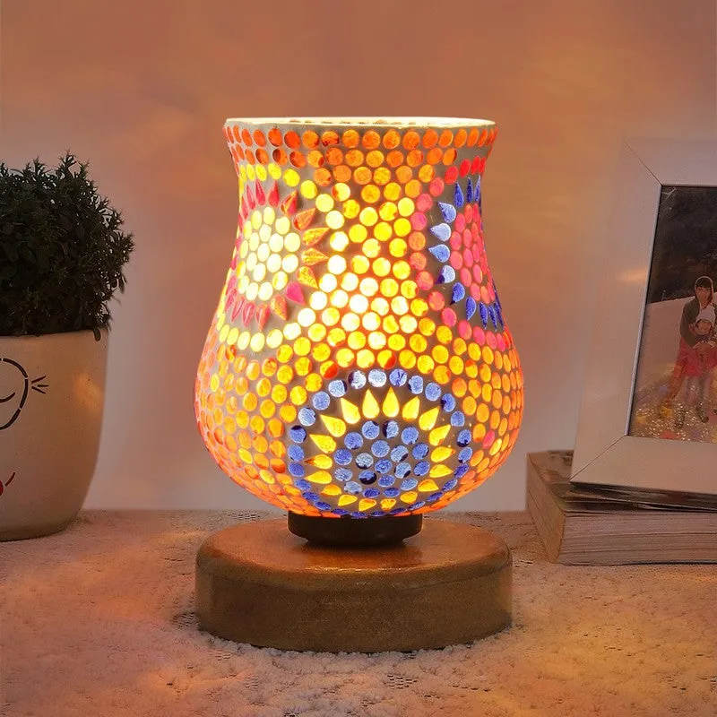 Lumvira Mosaic Glass Table Lamp With Wooden Base - Multicolor media 3