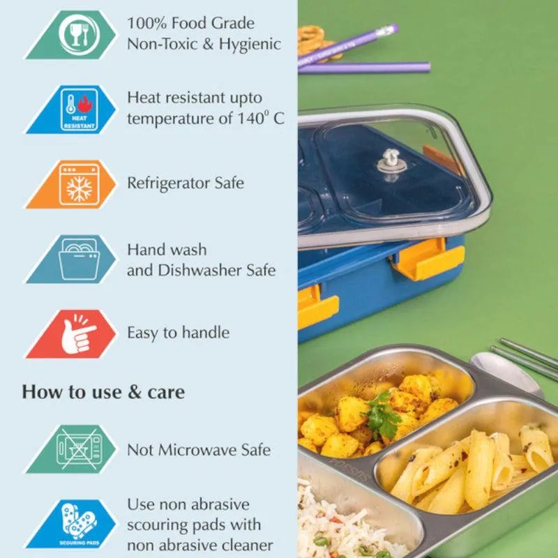 Vivi Kids Lunch Box with Compartments (Blue) - 750 ML media 3