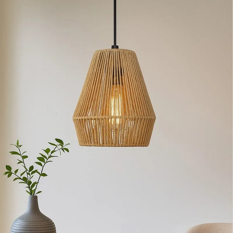 Coastal Woven Raffia Ceiling Lamp - Brown media 1