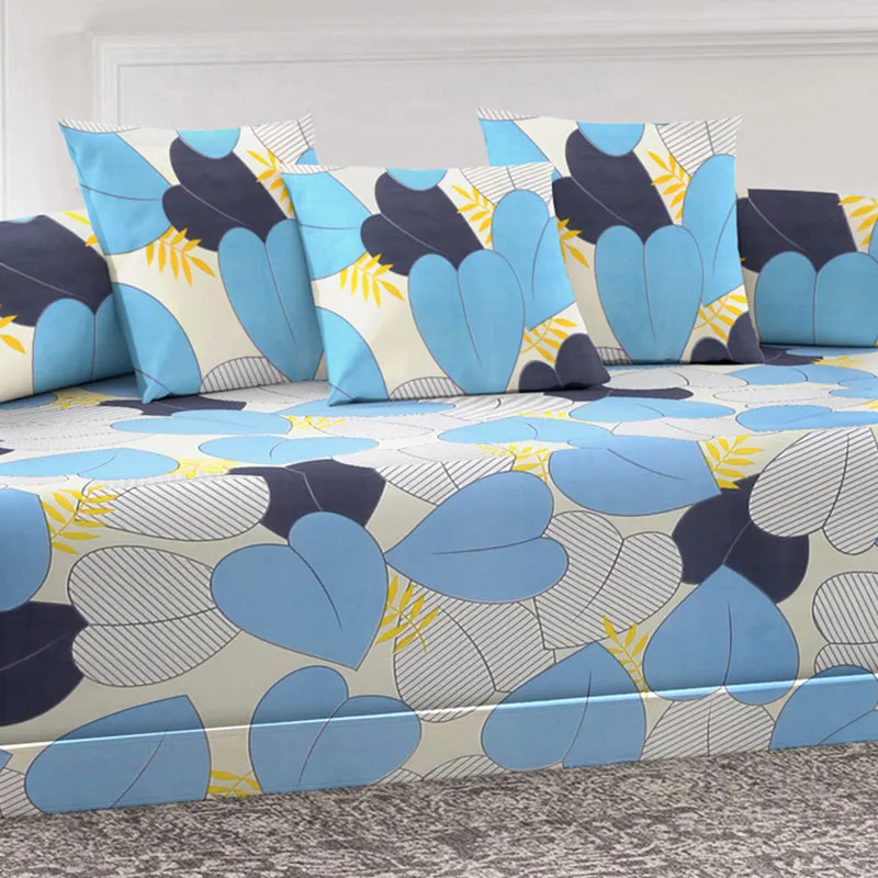 Leafettes Diwan Set (Blue) - Six Piece Set media 3