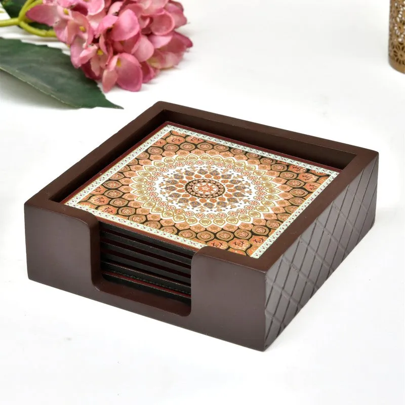 Abstract Designer Wooden Coasters with Holder - Seven Piece Set media 3