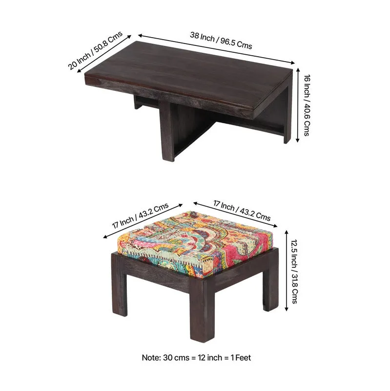 Drexon Sheesham Wooden Center Table with Stools (Deep Brown,Multicolor) - Five Piece Set media 11