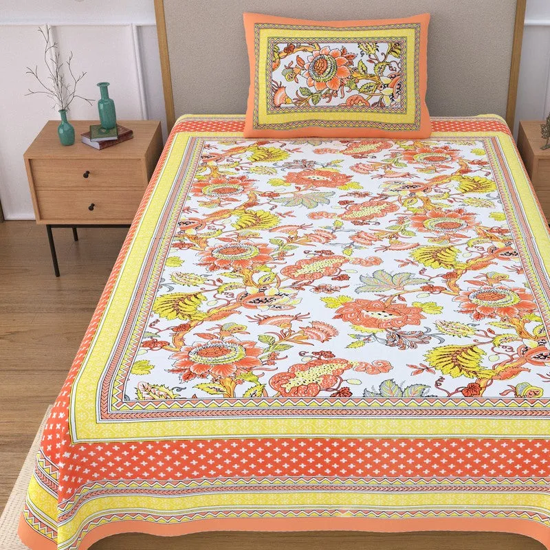Fabrixa Floral Cotton Bedsheet (Yellow & Orange) - 240 TC media 4