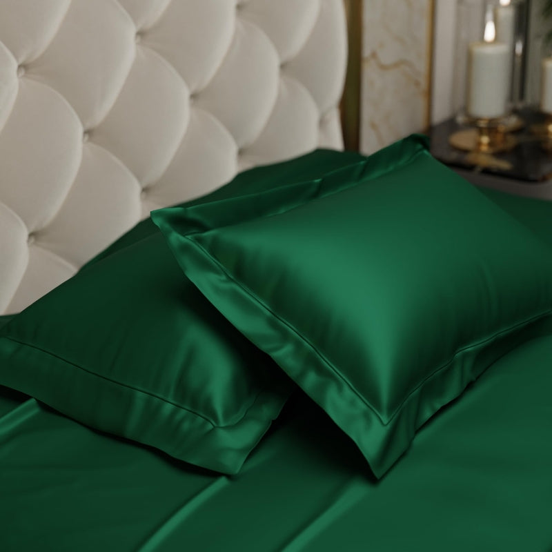 Silkara Satin Pillow Cover (Green) - Set of Two