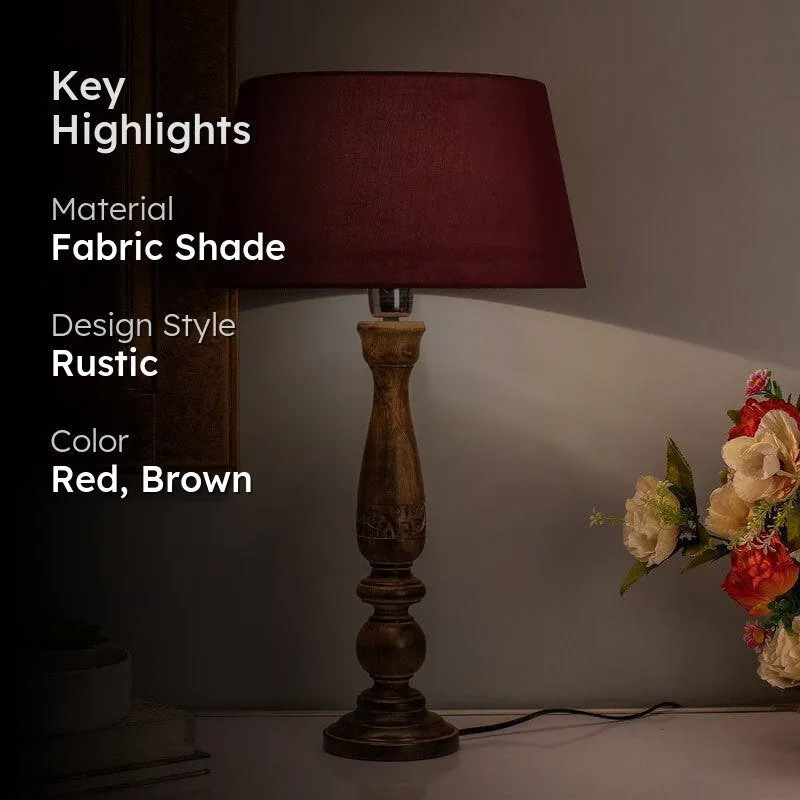 Floral Carved Fabric Table Lamp - Red,Brown media 2