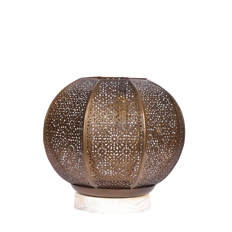 Nira Round Etched Metal Table Lamp With Wooden Base - Black media 4