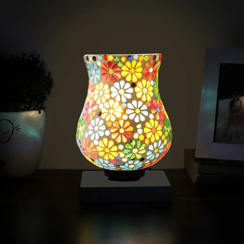 Flovira Mosaic Glass Table Lamp With Wooden Base - Multicolor media 3