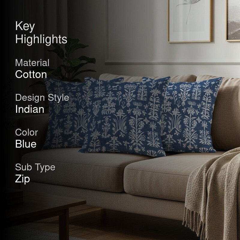 Urban Space Softiq Blue Cotton Cushion Cover Set - Set of Three media 2
