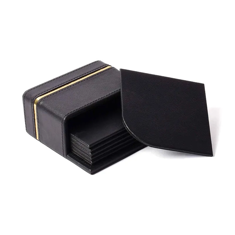 Ceastra Faux Leather Coaster (Black) - Seven Piece Set media 3