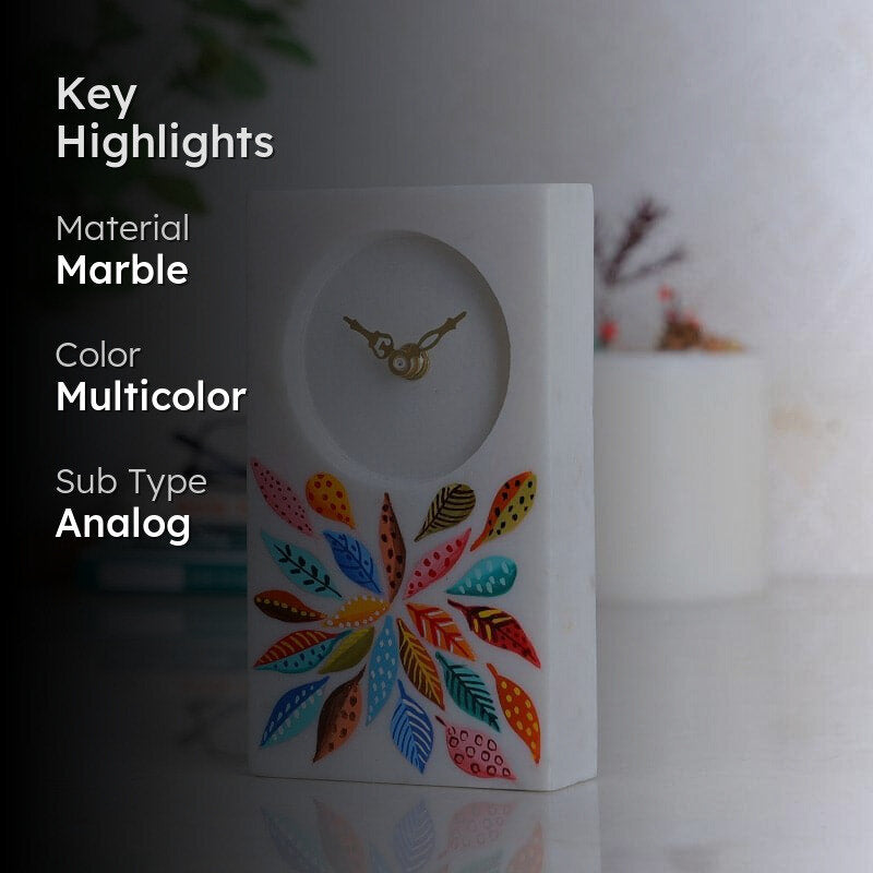 Floral Track Hand Painted Marble Table Clock media 2