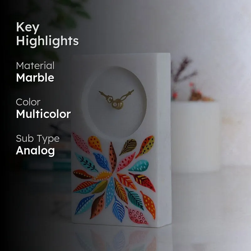 Floral Track Hand Painted Marble Table Clock media 2