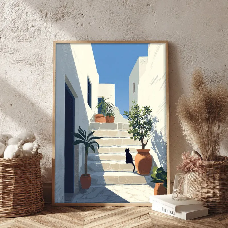 Sunlit Steps Canvas Wall Painting - Brown Frame media 3