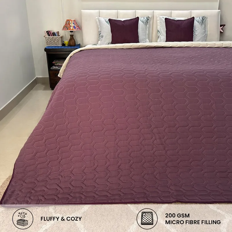 Urban Space Quilted Reversible Comforter (Plum, Pearl) - 200 GSM media 4