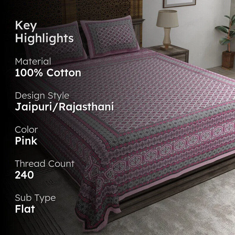 Auraar Cotton Bedsheet (Pink) - 240 TC media 2