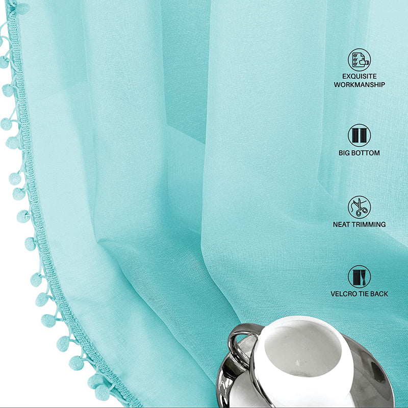 Urban Space Curtain With Pom Pom (Aqua Blue) - Set Of Two media 5