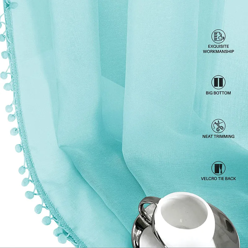 Urban Space Curtain With Pom Pom (Aqua Blue) - Set Of Two media 5