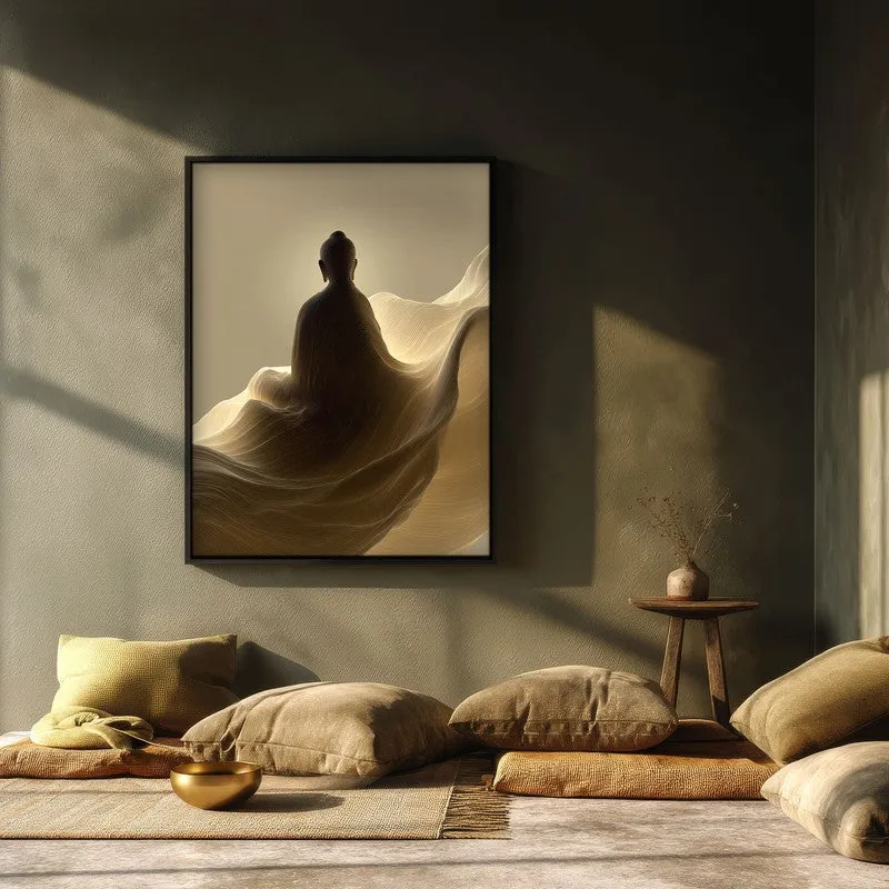 Silhouette on the Mist Buddha Archival Paper Wall Painting With Black Frame media 3