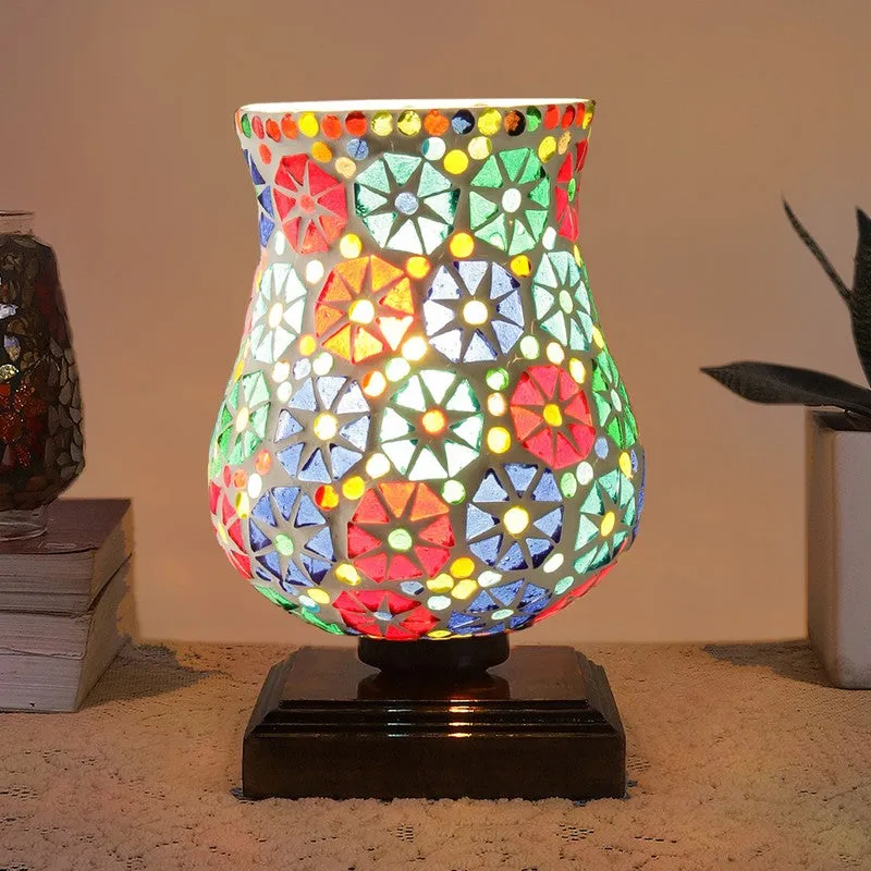 Glowzen Mosaic Glass Table Lamp With Wooden Base - Multicolor media 3
