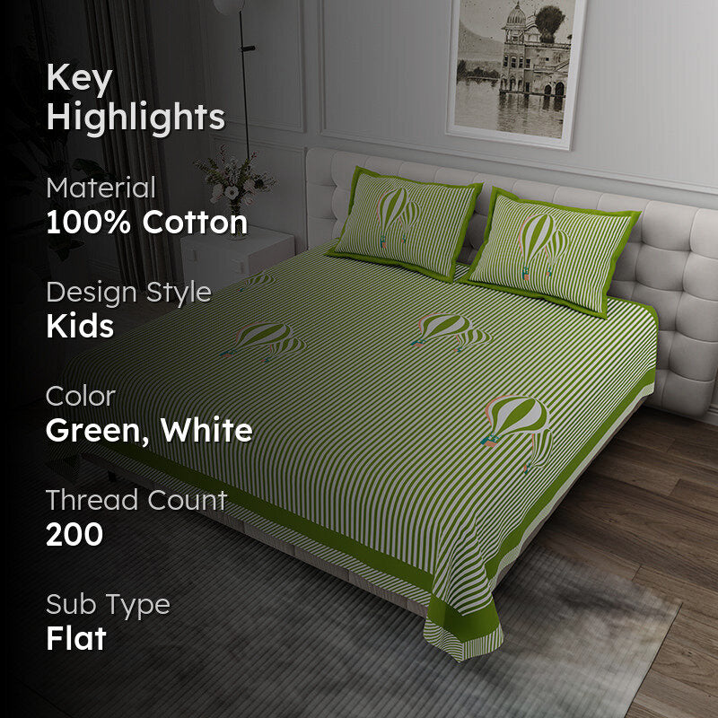 Illusion Stripey Balloon Cotton Bedsheet (Green) - 200 TC media 2
