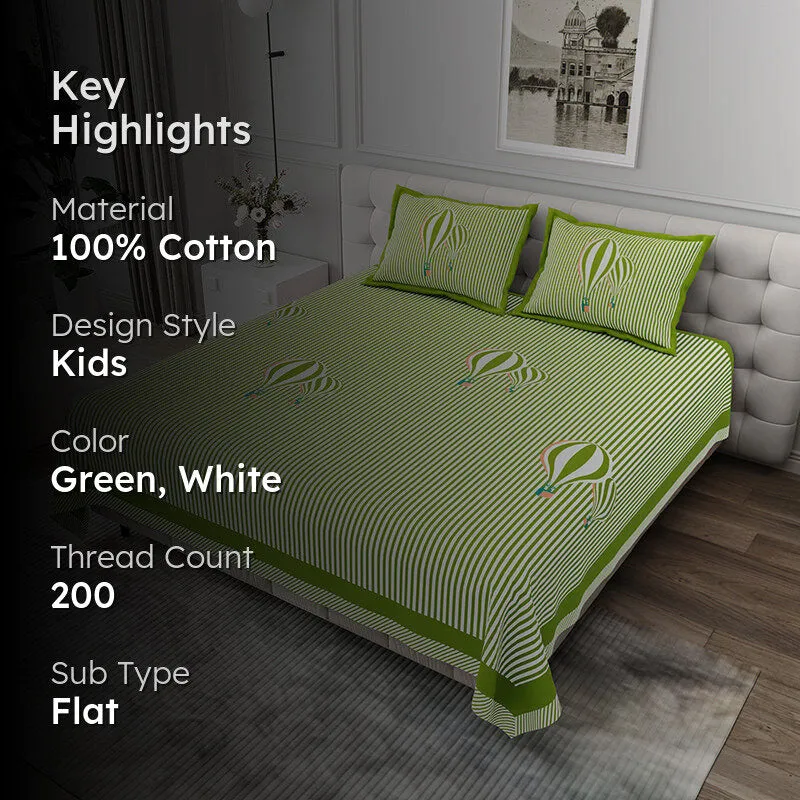 Illusion Stripey Balloon Cotton Bedsheet (Green) - 200 TC media 2