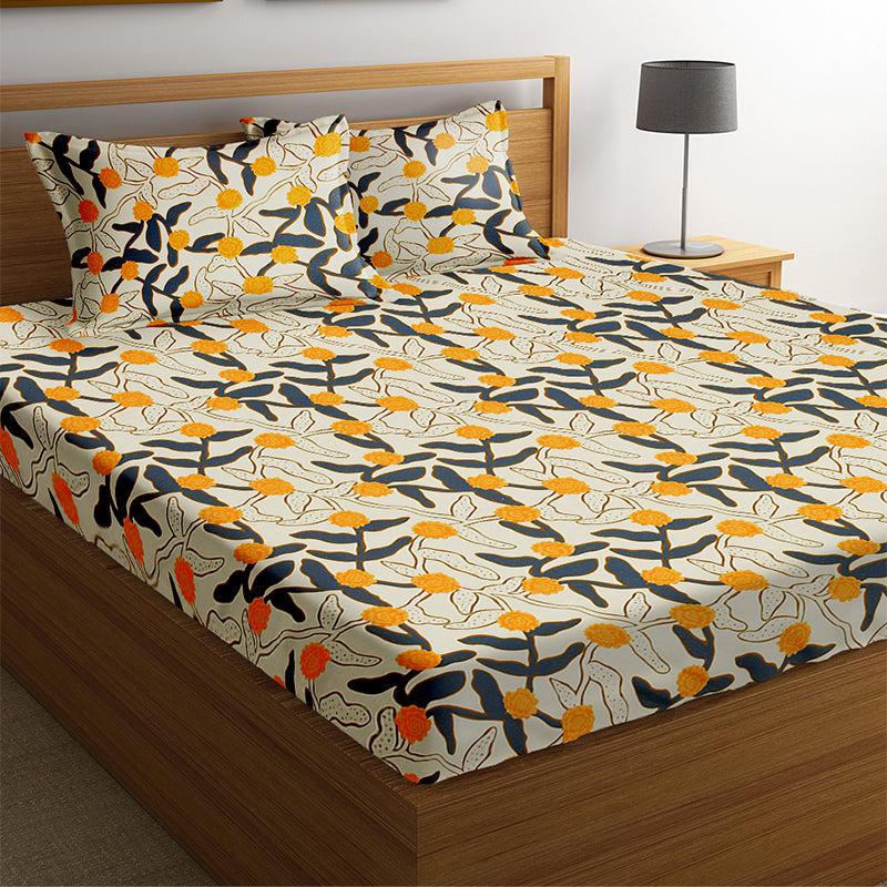Micah Mango Floral Cotton Bedsheet - 210 TC