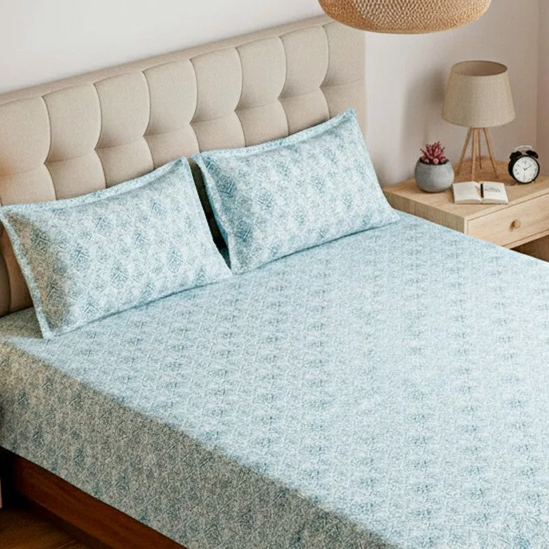 Geome Floral Cotton Bedsheet (Green) - 180 TC media 3