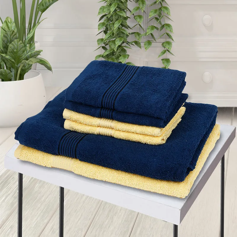 Eva Quick Dry Towel Combo (Yellow & Dark Blue) - Six Piece Set media 1