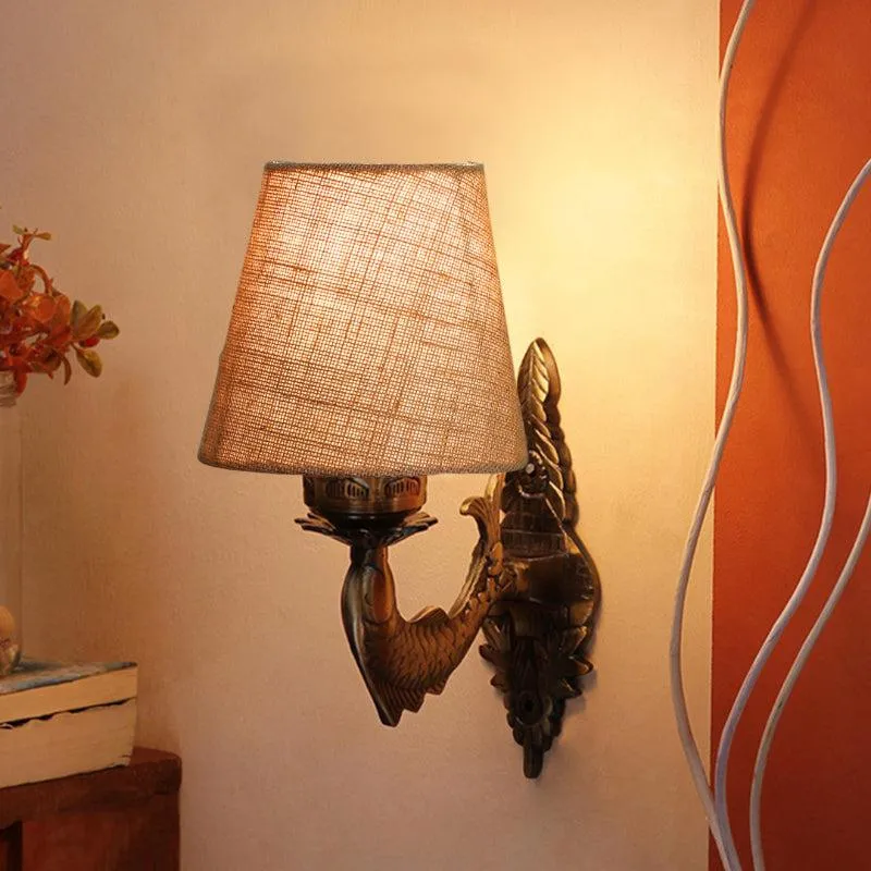 Ziada Stiva Conical Fabric & Metal Wall Lamp - Beige media 1