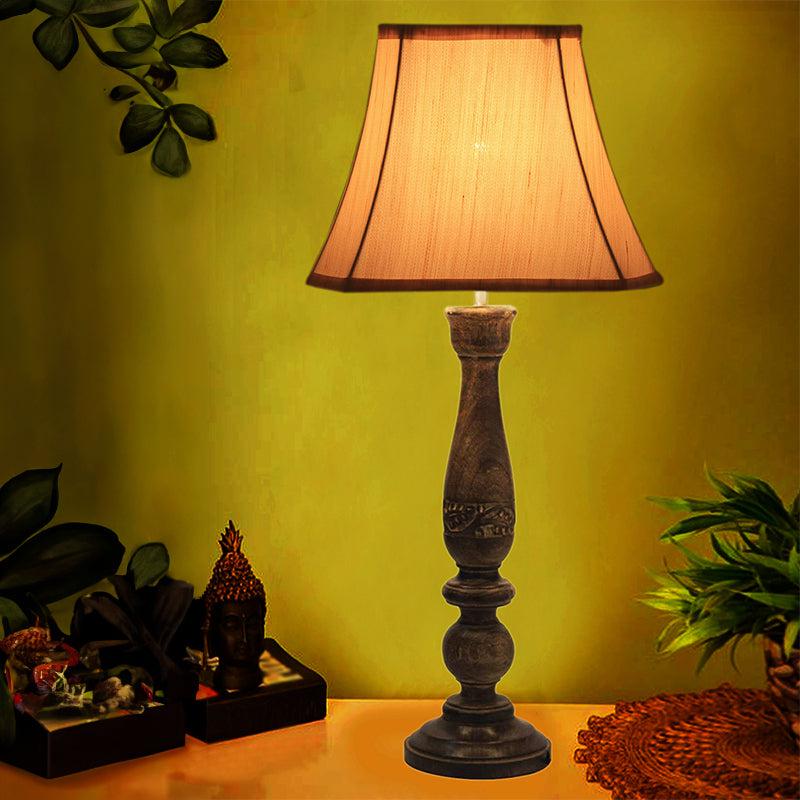 Nihara Nesa Wooden Fabric Table Lamp - Beige,Brown