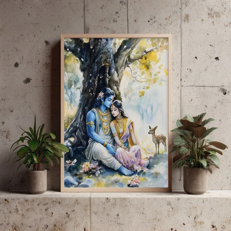 Janaki Rama Spiritual Archival Paper Wall Painting - Natural Brown Frame media 3