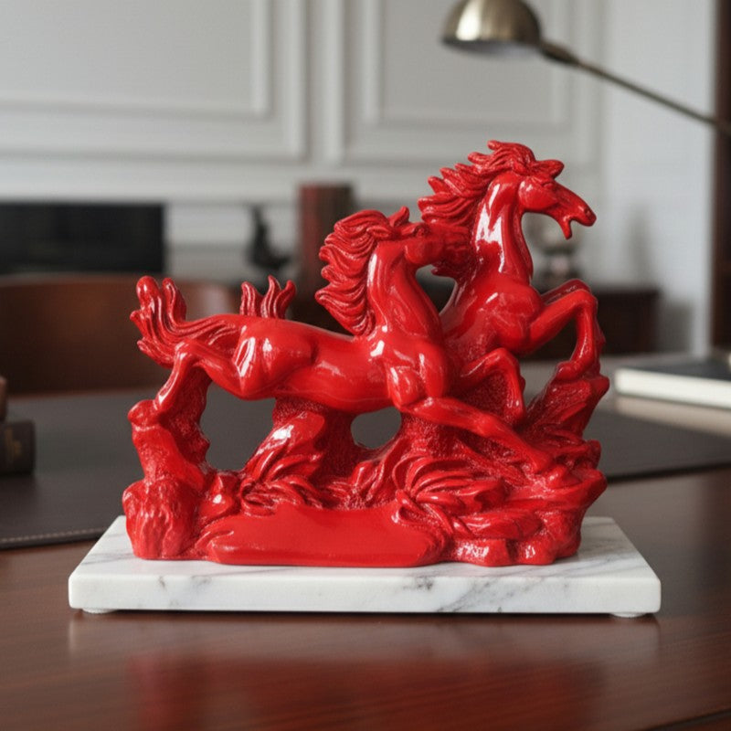 Running Horses Resin Showpiece - Red