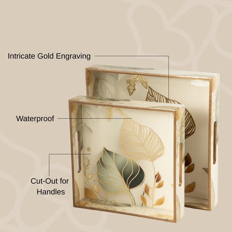 Golden Leaves Square Serving Tray - Set Of Two media 5