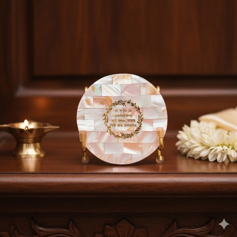 Nacre Gayatri Mantra Mother Of Pearl Showpiece media 3
