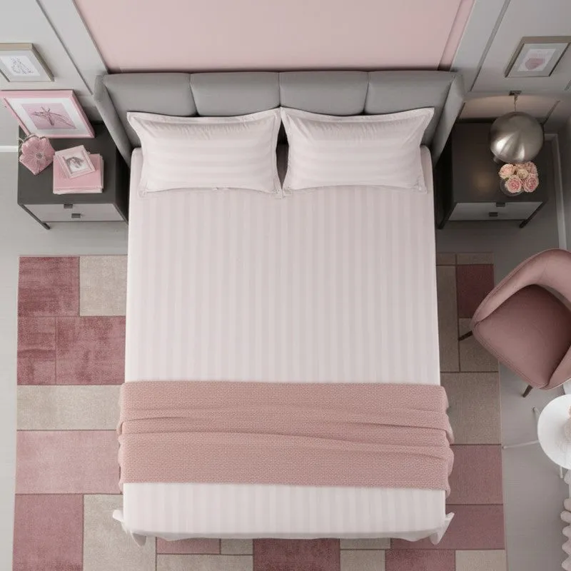 Elias Striped Cotton Bedsheet (400 TC) - Pink media 5