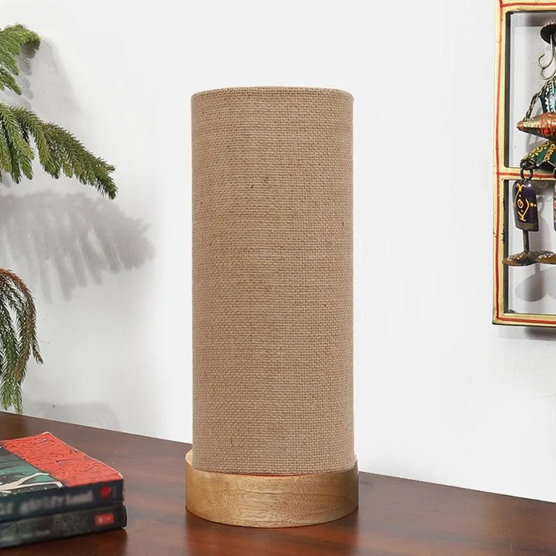 Nyra Tower Wooden Table Lamp With Jute Shade - Beige,Brown media 4