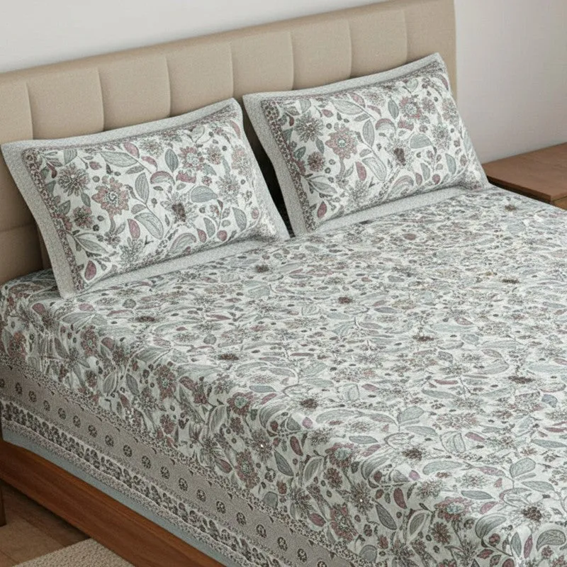 Rigavo Floral Cotton Bedsheet (Light Blue) - 160 TC media 3