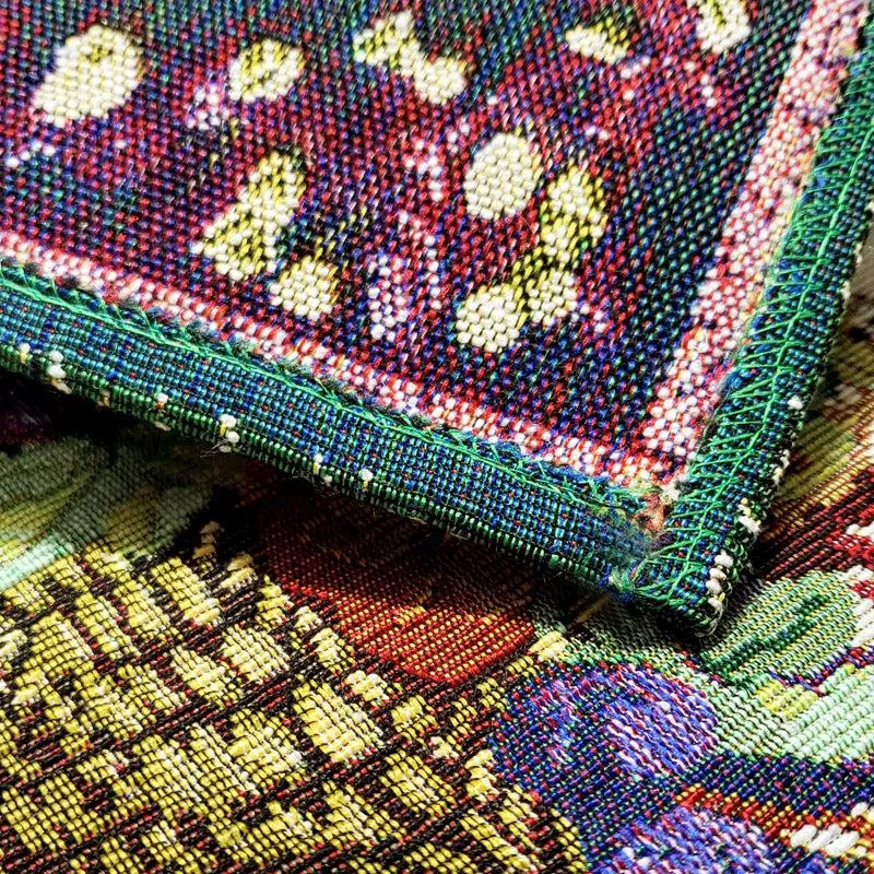 Close-up of jacquard woven placemat layers showing textured weave