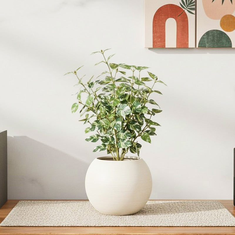 Artificial Natural Looking Pothos Big Plant With Black Fiber Pot (White) - 1.4 Feet