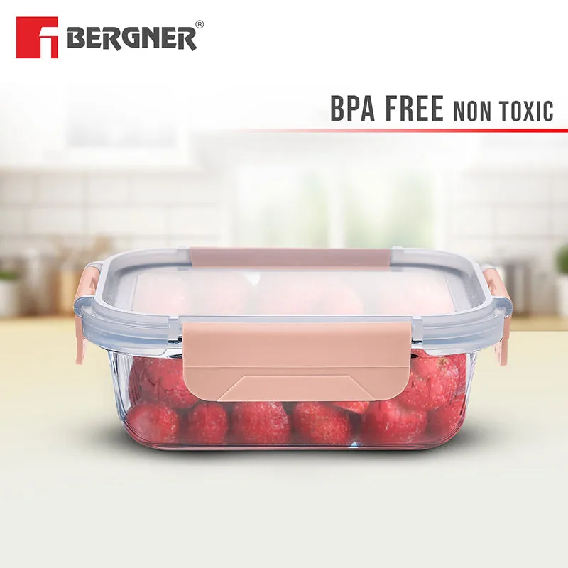 Bergner Glass Vault Airtight Glass Tiffin Box (Peach) - 370 mL media 3