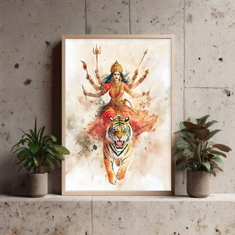 Shakthi Roar Spiritual Archival Paper Wall Painting - Natural Brown Frame media 3