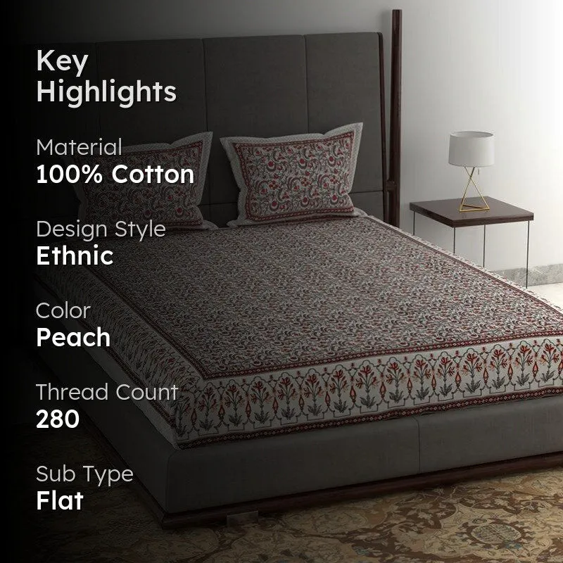 Tridha Printed Cotton Bedsheet (Cream) - 280 TC media 2