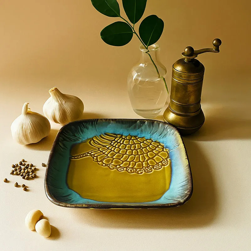 Planar Ceramic Platter - Beige, Teal media 1