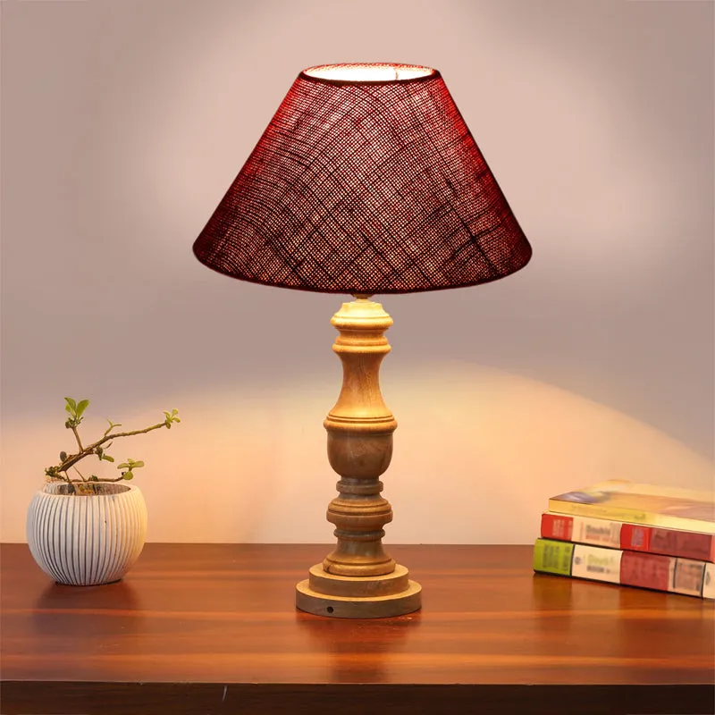 Sienna II Carve Wooden Table Lamp - Red,Brown media 2