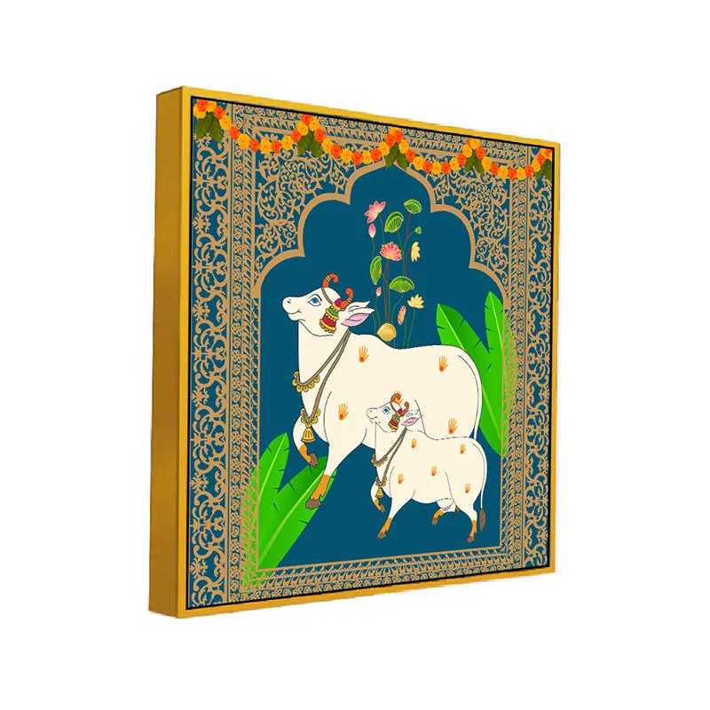 Calf's Care Canvas Wall Painting With Frame - Gold media 3